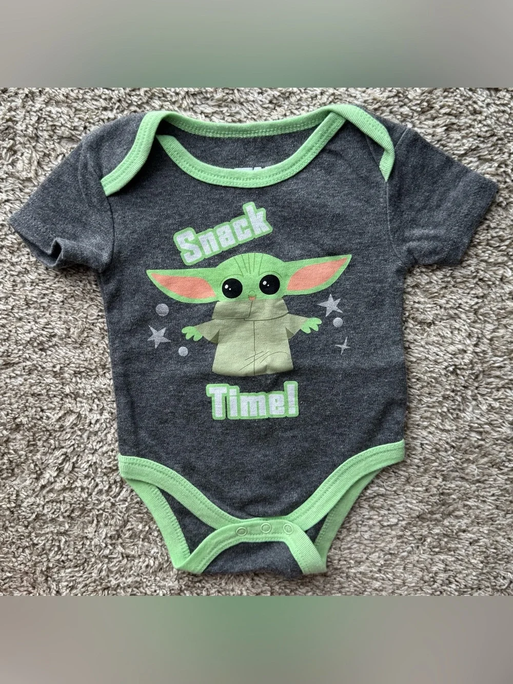Star Wars Grogu “Snack Time!” 3PC Outfit Set 3-6M Baby Yoda Gray Green